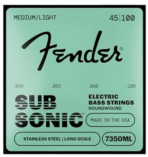 Fender Edelstahl 7350 Basssaiten, Edelstahl-Rundwickel, Langmensur, 7350ML .045-.100 Gauges, (4)
