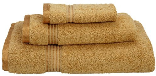 Superior Egyptian Cotton 3-Piece Towel Set, Basic Towels For Bathroom, Home Decor, Guest Bath, Shower, Apartment, Included 1 Face, 1 Hand, 1 Bath Towel, Washcloth, Quick Dry, Gold