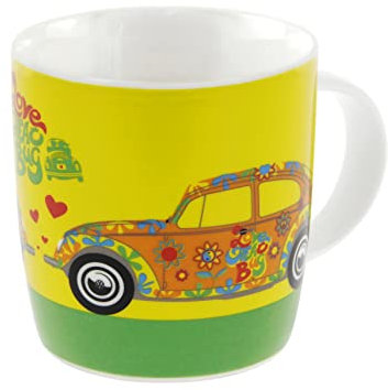 BRISA VW Collection - Volkswagen Large Ceramic Coffee-Tea-Cappuccino Mug Cup in Beetle Bug Design (370 ml/12.5 fl oz/Flower/Yellow)