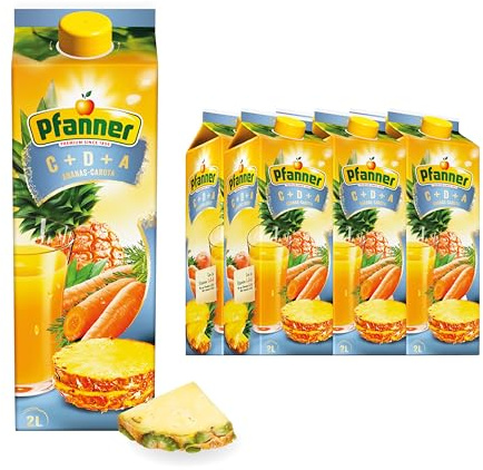 Pfanner C+D+A Ananas Karotte Mehrfruchtsaft im Vorratspack – Fruchtgetränk reich an Vitamin C, D und A (6 x 2 l)