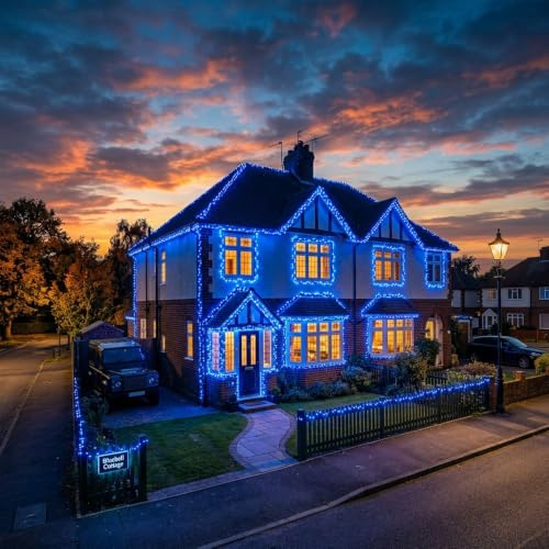 LightsGo Blue LED String Lights 30M 300 LEDs — 10M Lead, 8 Modes Memory, 31V Low Voltage UK Plug, IP44 Waterproof. Professional-Grade Length at a Domestic Price. Green Wire
