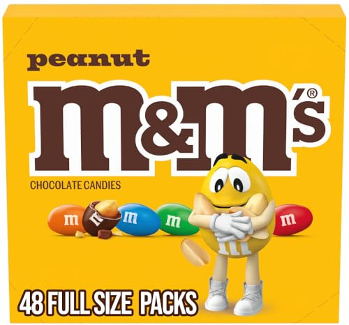 M&M'S Peanut Chocolate Candy, Full Size Candy 1.74 oz Bag, Bulk Pack of 48