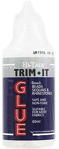 Hi-Tack Trim-It Embellishing Glue 60ml – Quick-Set, Clear, Non-Toxic Adhesive for Beads, Sequins, Pearls, Rhinestones & Pom Poms – Safe for Fabrics, Hand & Machine Washable