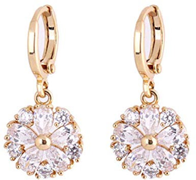 YAZILIND Boucle d’oreille en plaqué or Pendentif en zircone cubique rond géométrique en forme de fleur Boucles d’oreilles pendantes Bijoux pour femmes(#1)