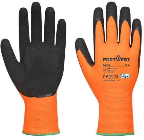 Portwest HiVis Grip Handschuh - Latexschaum, Größe: L, Farbe: Orange/Schwarz, A340ORBL