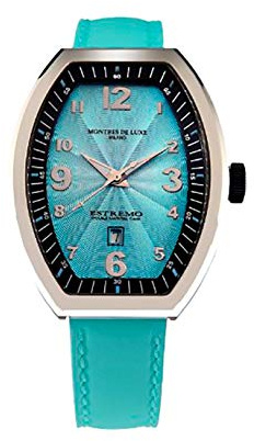 Montres De Luxe Women's EXL A 8301 Estremo Lady Stainless Steel Light Blue Sunray Dial Luminous Leather Date Watch