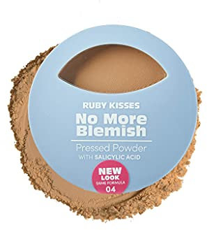 Ruby Kisses No More Blemish Face Powder with Salicylic Acid Korean Makeup Matte Finish Full Coverage Pressed Powder (Toasted Almond)