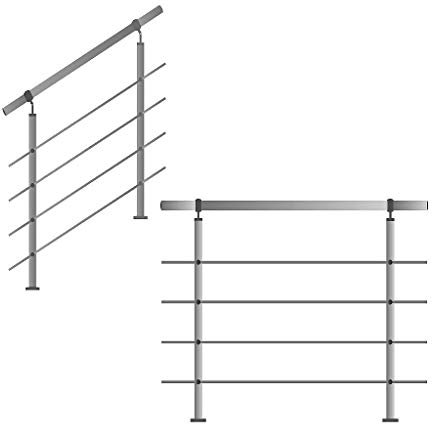 TIBU Edelstahl Handlauf Geländer 1m - 6m Treppen Brüstung Balkon, Länge 2.5m inkl. 3 Pfosten 4 Querstangen)