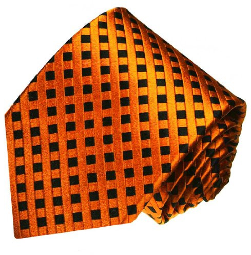 Lorenzo Cana - Marken Krawatte aus 100% Seide - Orange Schwarz Karo - karierte Seidenkrawatte - 84458