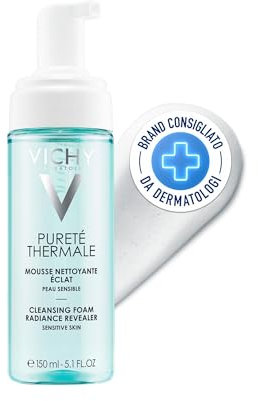Vichy Pureté Thermale Zarter Reinigungsschaum, Mit innovativer, luftig-cremiger Schaum-Textur, Erfrischend, beruhigend und sanft reinigend, Mit Glycerin, 150 ml