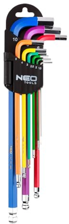NEO 09-512 Rainbow Extra Long Hex Key Set with Holder (9-Piece)