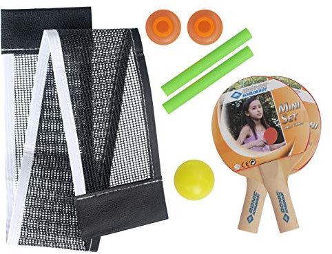 Donic-Schildkröt Mini Tischtennis-Set, 2 kleine Schläger 14,5x9cm aus Holz, Netz mit Saugnapfpfosten, 1 Ball Ø35mm, spontanes Tischtennisspiel an fast jedem Tisch, 788435