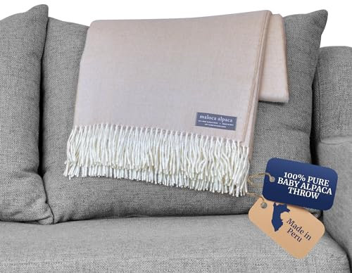 Maloca Baby Alpaka, Überwurf Decke Alpaka Wolle Fischgrätenmuster – Ethisch, Alter oder Anlass. Limited Produktion, Wolle, elfenbeinfarben, 180x130 cm