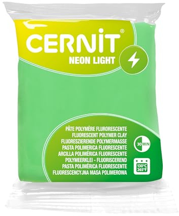 CERNIT CE0930056600C - Block Modelliermasse (Polymer) NEON LIGHT, ofenhärtend, sofort gebrauchsfähig, 56g, für DIY, Schmuck, Figuren, für Einsteiger und Hobbykünstler, Neon Grün, 1 Stück