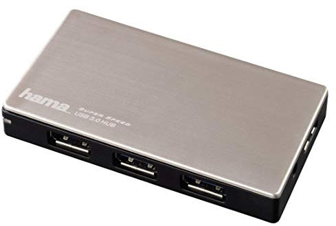 Hama USB-3.0 Hub 4-Fach (USB-Verteiler mit intelligenter Ladefunktion, Adapter mit automatischer Geräteerkennung mit Netzteil und USB-Kabel, Alugehäuse) Silber