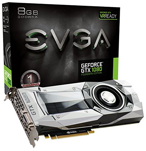 EVGA GeForce GTX 1080 Founders Edition, 8GB GDDR5X, LED, DX12 OSD Support (PXOC) Graphics Card 08G-P4-6180-KR