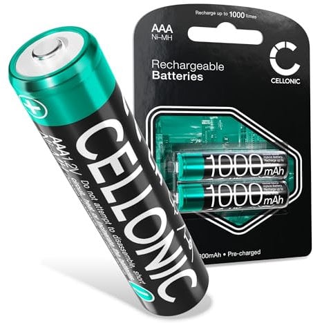 CELLONIC 2X AAA Akku Batterien - 1.2V 1000mAh: Lange Laufzeit, wiederaufladbar, viele Ladezyklen - Batterien f. Fernbedienung Telefon Babyphone Solarlampe: aufladbare NiMH Akkus AAA Micro R03 LR03