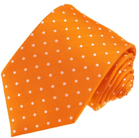 Lorenzo Cana - Marken Krawatte aus 100% Seide Punkte Tupfen Gepunktet Orange Apricot Weiß - 84545