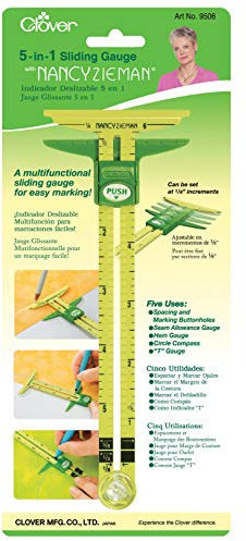 Clover 5-in-1 Sliding Gauge with T-Square, 6 inch, Includes Awl