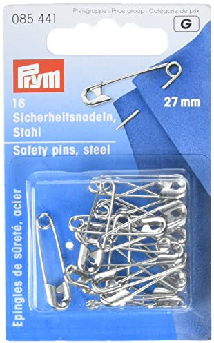 Prym Sicherheitsnadeln, 27mm, silberfarbig, 16 Stück, Stahl 085441-1
