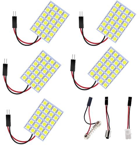 YM E-Bright 5-Pack Blanc 5050 24SMD Panneau Led Dome Light Lampe Auto Voiture Lecture Intérieur Lampe DC 12V Avec T10 / BA9S / Festoon Adaptateurs