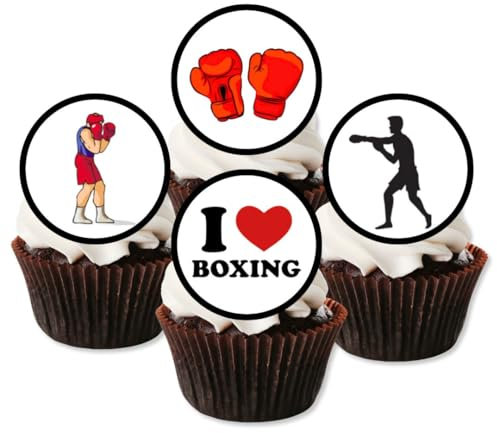 Boxing Cupcake Toppers, Edible Boxer Cake Decorations, Boxing-Gloves Cake-Topper 24 x 4cm Discs UNCUT