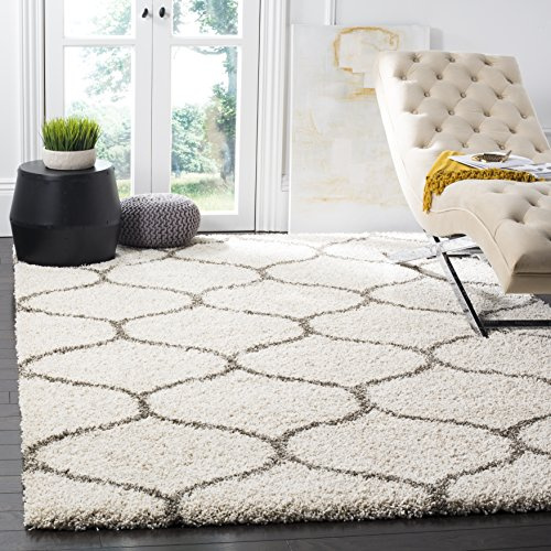 SAFAVIEH Hudson Shag Square Rug 7', Plush Trellis Ivory & Grey SGH280A