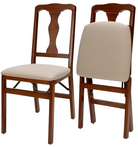 MECO STAKMORE Queen Anne-Set di 2 sedie Pieghevoli, Finitura Ciliegia, Colore, Legno, 21D x 17W x 36H in, 2 unità