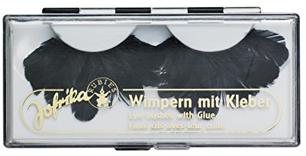 falsche Wimpern mit Federn Schwarz + Kleber Karneval Fasching Kostüm