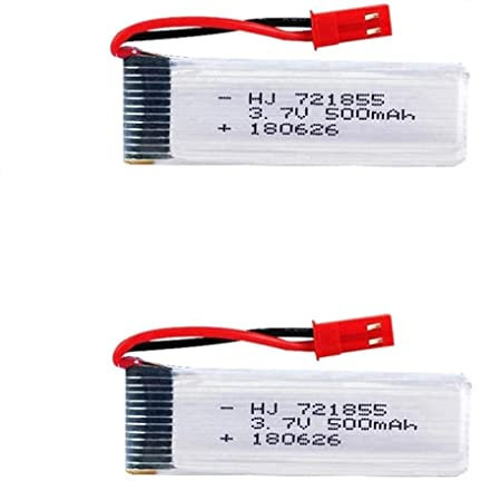 YUNIQUE GREEN-CLEAN-POWER - Batterie Lipo Ricaricabili 3.7V 500mAh per Droni RC | Compatibili con UDI U817, WLtoys V959, Drone Radiofly Space Kondor | Set 2 Pezzi | mm 57x17x8-16 gr, Silver