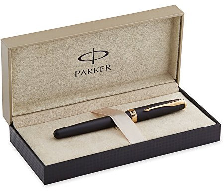 Parker S0817950 Sonnet-Füllfederhalter (Ausführung Matte Black mit vergoldeten Verzierungen, mittelstarke Feder)
