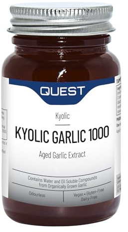 Quest - 45x Kyolic Garlic Tablets. High Strength 1000mg Odourless Aged Garlic Extract for Heart, Immune, Digestive & Cognitive Health. Daily Dietary Supplement. Vegan & Gluten-Free (Pack of 1)