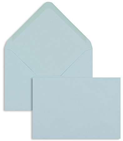 100 Stück, Farbige Briefumschläge, DIN C6, Nassklebung, Spitze Klappe, 100 g/qm Offset, Ohne Fenster, Blau (Pastellblau), Blanke Briefhüllen