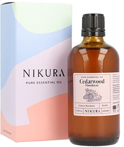 Nikura Cedarwood (Himalayan) Essential Oil | Moth Repellent, Pests, Study Focus, Acne | Essential Oils for Diffusers for Home, Aromatherapy, Candle Making, Soap | Pure & Natural | 100ml | UK Made