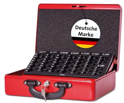 MAUL Caisse à Monnaie en Acier avec Insert de Comptage, Verrouillable, Insert Amovible, Caisse Portable avec 2 Clés, Convient Comme Tirelire, Coffre-Fort et Tiroirs Caisse Monnaie, Rouge