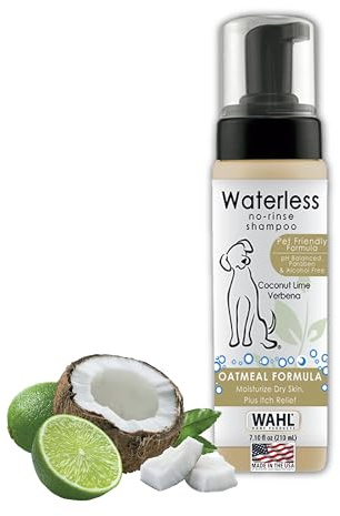 Wahl USA Pet Friendly Waterless No Rinse Shampoo for Animals - Coconut Lime Verbena Scent – Oatmeal Formula Cleans, Conditions, Detangles & Moisturizes Dogs Fur – 7.1 Oz - Model 820015A