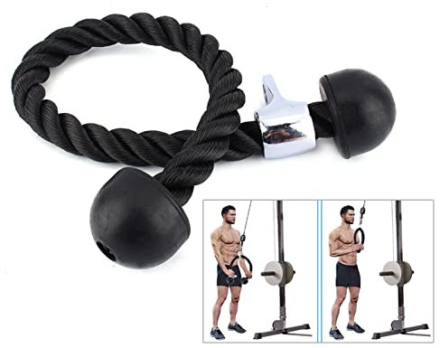 Cable de cuerda de tríceps resistente de 27 pulgadas para fitness, culturismo y gimnasio, equipo de cuerda extraíble, color negro