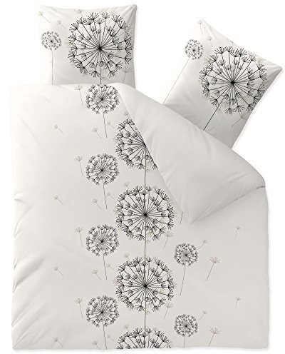 CelinaTex Fashion Bettwäsche 200x200 cm 3teilig Baumwolle, Bettgarnitur für Sommer und Winter, Ganzjährig, Bettbezug, Bettenset, Schöner Wohnen Fancy Blumen Weiß Schwarz Grau
