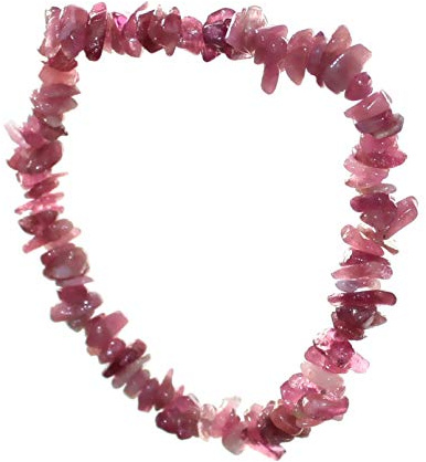 Budawi® Rosa Turmalin (Rubelith) Splitterarmband – Echter Edelstein Schmuck mit Stretchband | Handgefertigtes Naturstein Armband im Organzasäckchen