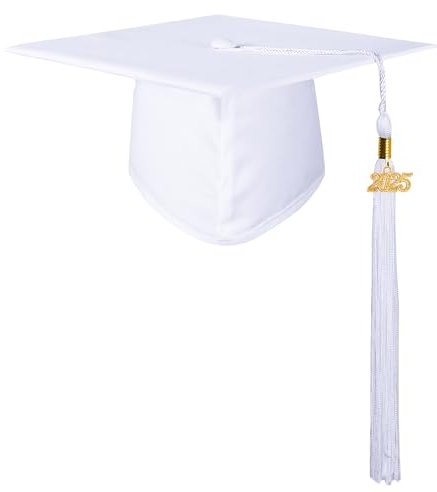 GraduationMall Doktorhut Studentenhut Erwachsene Abschluss Hut 2025 Jahreszahl Anhänger Quaste für die Abschlussfeier der High School Bachelor Hut Weiß