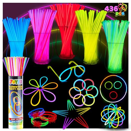 JOYIN 200pcs 8in (20.3cm) Glow Sticks for Children/Adult (Total 436 PCS 7 Colors), Glow Sticks Party Packs, Glow Bracelets Necklaces for Party, Glow in the Dark Party Supplies, Party Decoration
