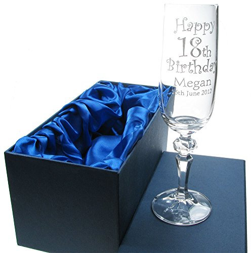 De Walden Girl's or Boy’s 18th Birthday Gift, Lead-Free Crystal Engraved Champagne Flute, Prosecco Glass in a Luxury Box for a Girl or Boy