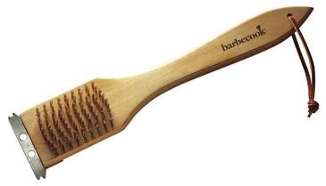 grill-onlineshop Messing Bürste mit Schaber, aus Holz mit Messingbürste, Länge 31cm