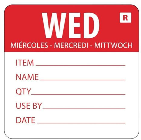 Hygiplas Removable Food Label Stickers (500 pack) - Date Wednesday Label, Easy Peel Off, No Residue L068