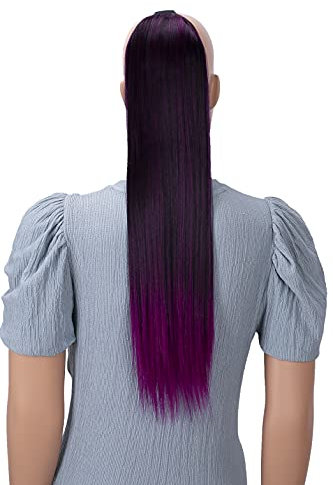 CAISHA 60cm Posticcio Per Capelli Hailey Con 2 Nastri Coda Di Cavallo Voluminoso Capelli Finti Liscio Nero Viola Mix HCB4