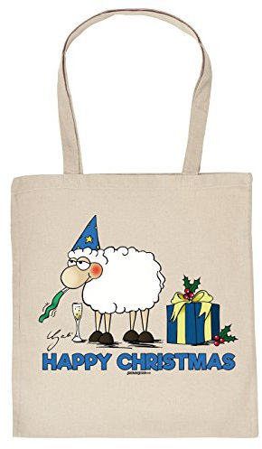 Geschenktasche Weihnachten Baumwolltasche Rentier Gesicht : Creme Happy Christmas_Tasche_31_YG03908 - Weihnachtstasche mit Urkunde Farbe: Creme
