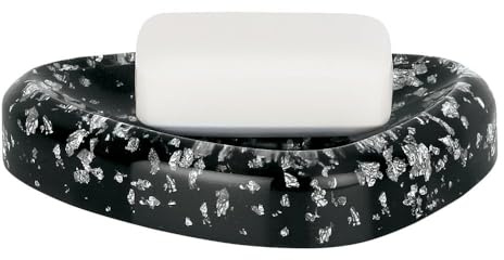 Spirella Seifenschale Steinoptik dekorative Badausstattung Seifenablage Etna Maße: 15 x 11 x 3 cm - Schwarz Glitzer