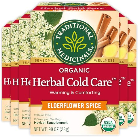 Traditional Medicinals Tea, Herbal Cold Care Seasonal Tea with Elderflower Spice, Kosher, Non-GMO, Caffeine-Free, Compostable - 96 Tea Bags (6 Pack)