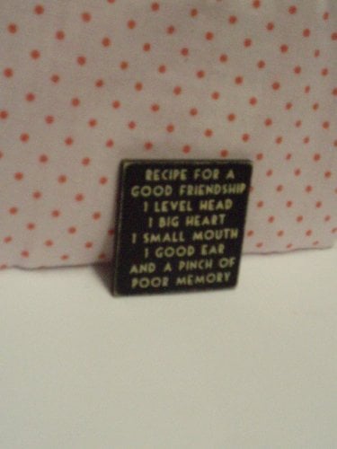 East of India Black Roughwood Fridge Magnet 'Recipe for a good friendship 1 level head 1 big heart 1 small mounth 1 good ear and a pinch of poor memory'