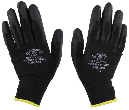 12 Pairs - POLYCO Matrix P Grip - Black PU Gloves Size 11 XX Large Gardening Work Mechanic Builders PPE Grip